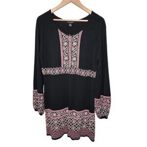 Lucky Brand Black White and Red Print Sweater Dress Size XL